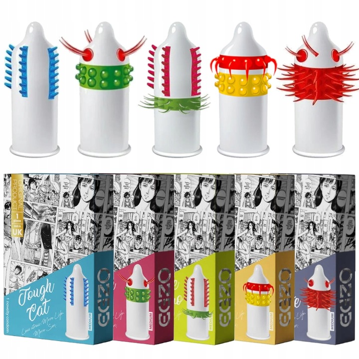 ZESTAW 5 szt. PREZERWATYWA EGZO - INTENSYWNA STYMULACJA, KOLCE, WĄSY