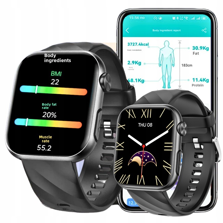 SMARTWATCH Z FUNKCJĄ POMIARU CUKRU GLUKOZA AMOLED MT500 CIŚNIENIE MENU Pl