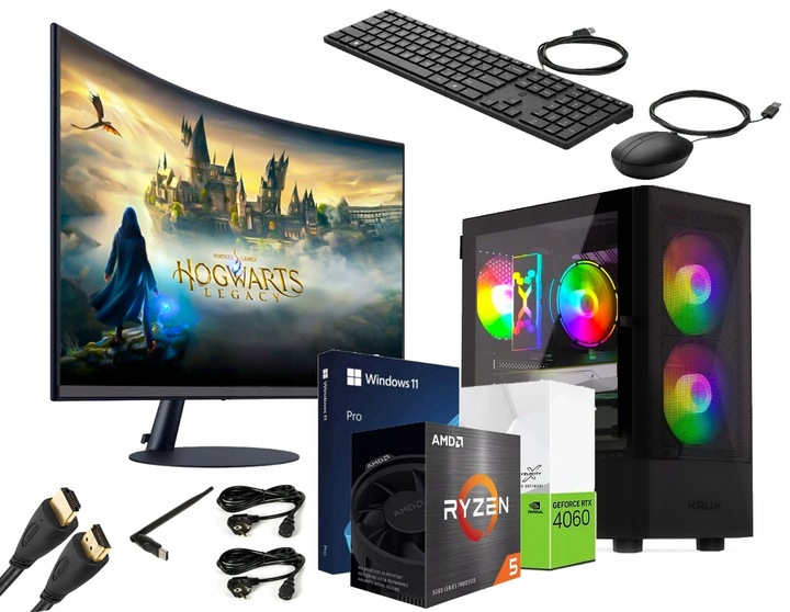 ZESTAW KOMPUTER GAMINGOWY RYZEN 5 RTX 4060 1TB NVMe DLA GRACZA WINDOWS 11