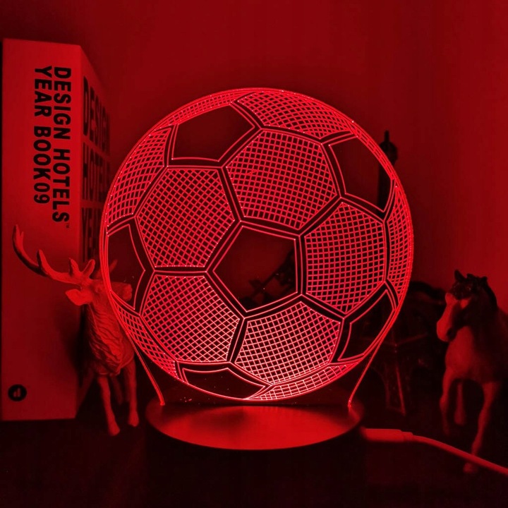 LAMPKA NOCNA PIŁKA NOŻNA 3D LED KOLORY + PILOT