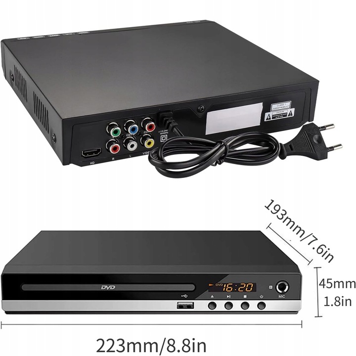 DVD PLAYER Z HDMI AV USB 1080P SYSTEM PAL/NTSC PODWÓJNE WEJŚCIA MIKROFONOWE