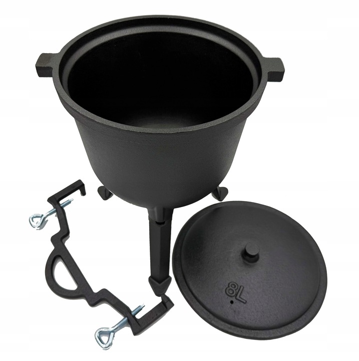 KOCIOŁEK ŻELIWNY 8L WISZĄCY GARNEK MYŚLIWSKI DO PIECZONEK OGNISKO IRON