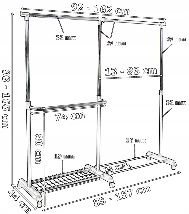 WIESZAK NA UBRANIA BUTY KÓŁKACH STOJĄCY STOJAK SKANDYNAWSKI BIAŁY