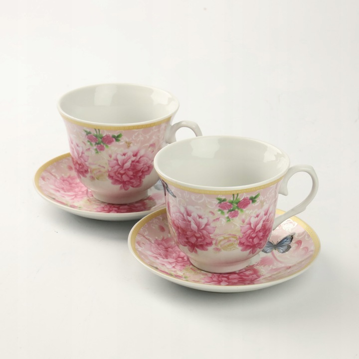 KPL FILIŻANEK PORCELANOWYCH ZE SPODKAMI 2 SZT NA KAWĘ HERBATĘ 250 ML