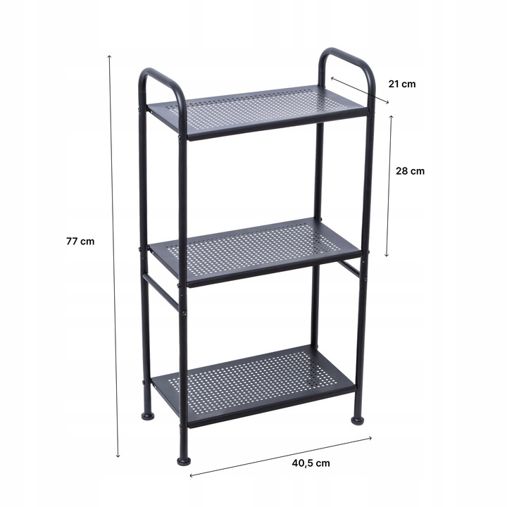 Regał łazienkowy metalowy czarny słupek szafka 3 półki do łazienki