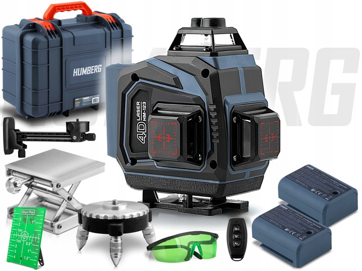 POZIOMICA LASEROWA LASER KRZYŻOWY 4D SAMOPOZIOMUJĄCY 40m 2 Akumulatory