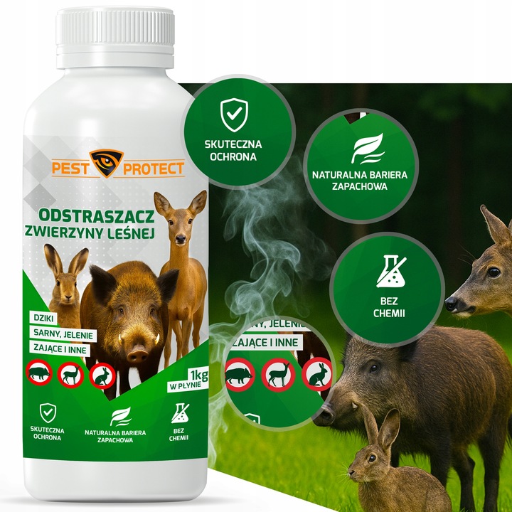 ODSTRASZACZ ŚRODEK NA DZIKI SARNY JELENIE ZAJĄCE PŁYN W PŁYNIE PEST