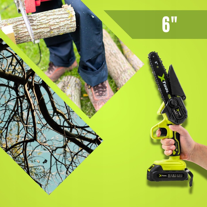 PIŁA AKUMULATOROWA ŁAŃCUCHOWA DO GAŁĘZI PILARKA RĘCZNA 6" 2x AKU