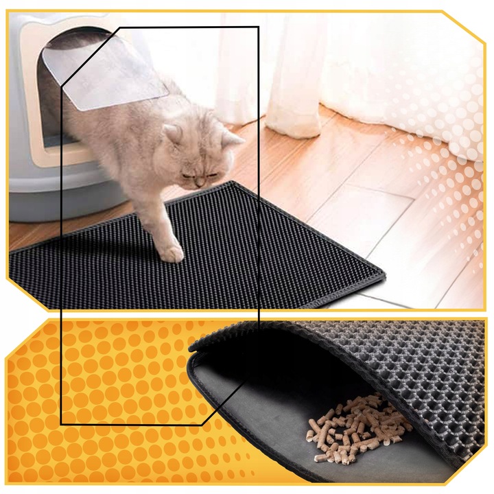 Mata pod KUWETĘ dla kota Dwuwarstwowa PODKŁADKA wycieraczka czarna XXL