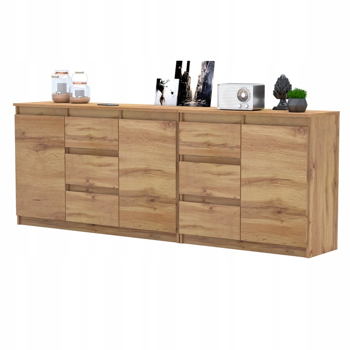 Komoda Antracyt/Wotan 6 szuflad 3 drzwi Duza Komoda 200 cm ZESTAW do