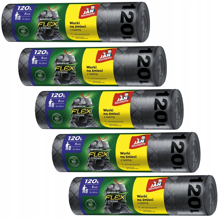 WORKI NA ŚMIECI 120L JAN NIEZBĘDNY MAGNUM FLEX & STRONG Z TAŚMĄ 40SZT MOCNE