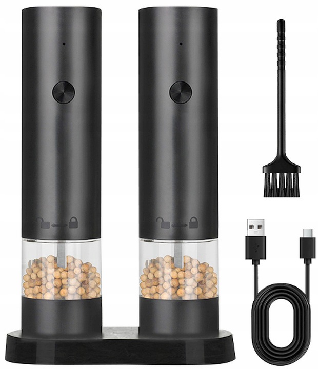 ELEKTRYCZNY MŁYNEK DO PIEPRZU SOLI PRZYPRAW AKUMULATOR USB-C ZESTAW 2