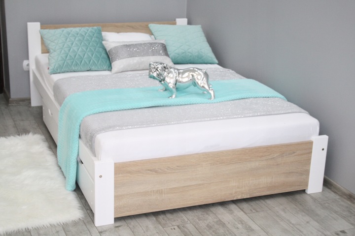 Łóżko pojedyncze 3D 90x200 białe dąb sonoma MATERAC Pi + stelaż gratis