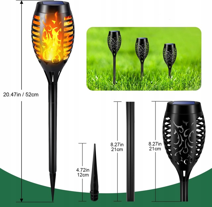 LAMPA SOLARNA POCHODNIA LAMPKI SOLARNE DO OGRODU OGRODOWE LED 4 SZTUKI