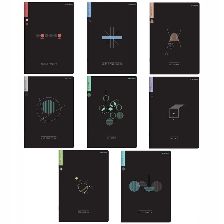 8 x ZESZYTY PRZEDMIOTOWE A5 DO KLAS 7-8 I LICEUM, TOP 2000 CZARNE