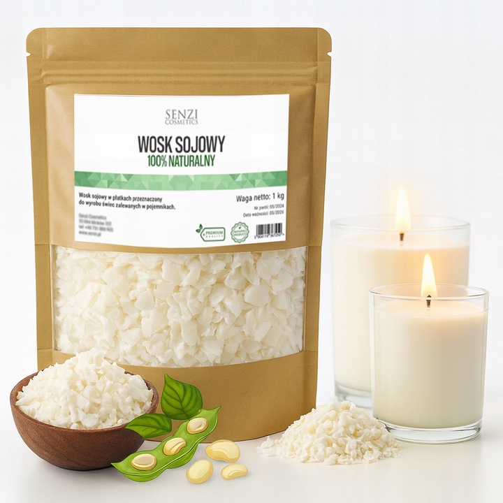 WOSK SOJOWY DO ŚWIEC 1KG Naturalny Świece Sojowe Premium SENZI
