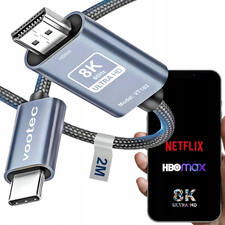 Adapter Kabel Przejściówka USB C HDMI 2.1 8K 60 Hz 4K 144 Hz iPhone 15 Pro