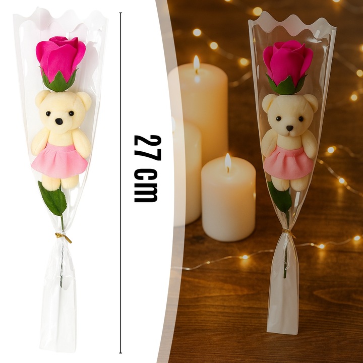 MIŚ Z RÓŻĄ BUKIET UPOMINEK NA PIKU PREZENT DLA NAUCZYCIELKI ZESTAW