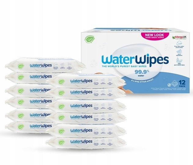 WaterWipes Chusteczki nawilżane BIO 12x60szt 99,9% wody delikatne