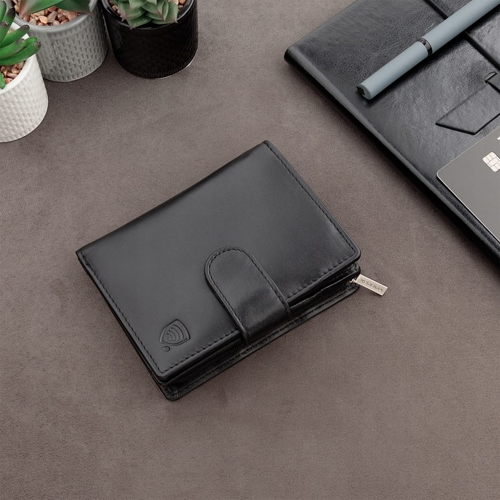 PIONOWY PORTFEL Męski Skórzany OCHRONA RFID Kieszeń Bilon Zamek /