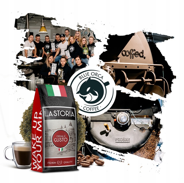 Kawa ziarnista 1kg LA STORIA CREMA E GUSTO Świeżo Palona Blue Orca +