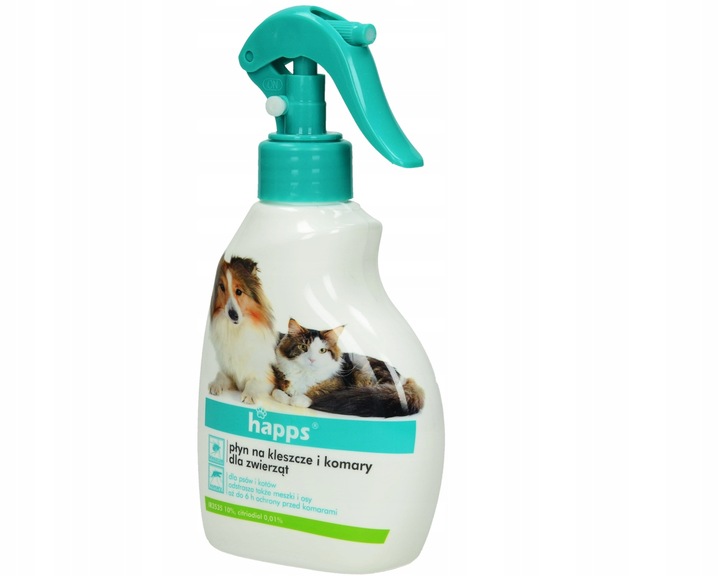 PREPARAT PŁYN ŚRODEK NA KLESZCZE PCHŁY KOMARY OSY DLA PSA KOTA HAPPS 200ML