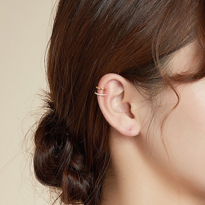 Złoty Kolczyk Nausznica Podwójna Kolczyk Srebro