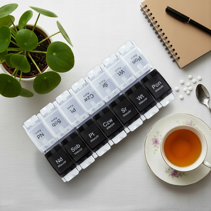 Pudełko na leki organizer kasetka 7 dni rano wieczór 14 przegródek