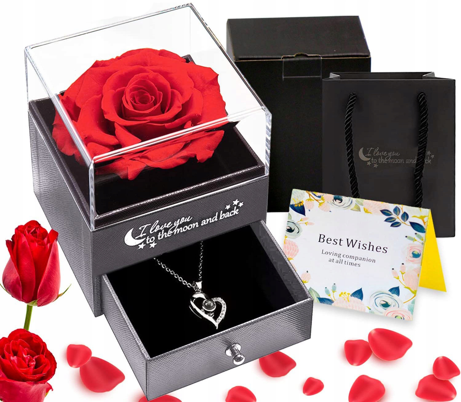 Wieczna Róża w Szkle Naszyjnik z Hologramem dla Kobiety Prezent Walentynki