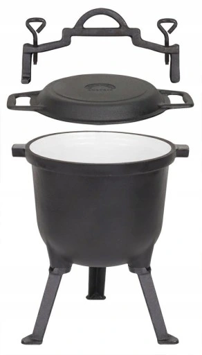 Kociołek myśliwski na pieczonki 8l żeliwny emaliowany 2w1 grill