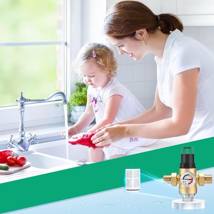 REDUKTOR CIŚNIENIA WODY MOSIĘŻNY 1" DN25 Z FILTREM I MANOMETREM 3/4