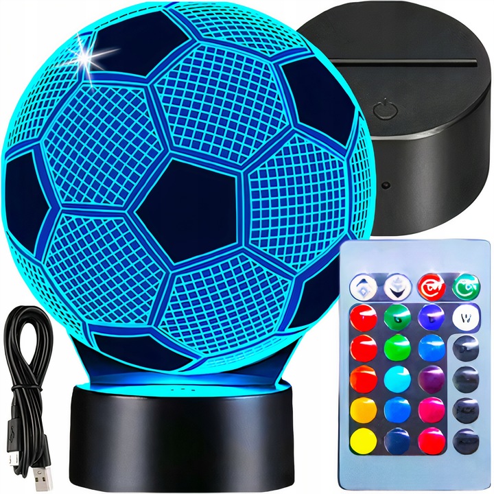 LAMPKA NOCNA DO SYPIALNI DLA DZIECI LED 3D RÓŻNE KOLORY PIŁKA NOŻNA + PILOT