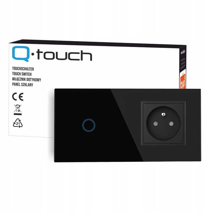 GNIAZDO GNIAZDKO SZKLANE Z BOLCEM Z WŁĄCZNIKIEM POJEDYNCZYM CZARNE