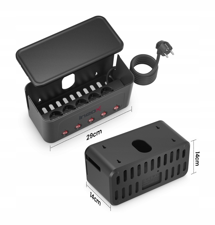 Listwa Zasilająca Organizer Na Przewody 5x AC + 4x USB Ineox LZO-1B Czarny