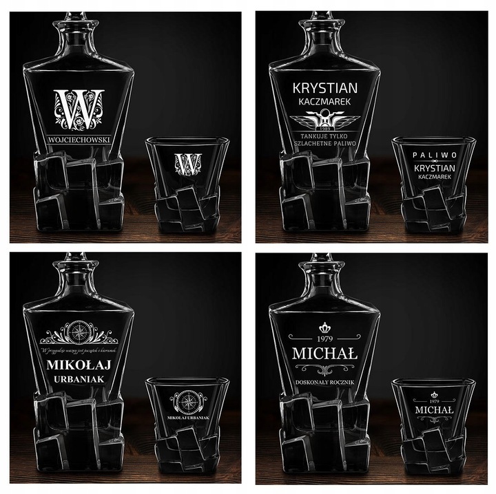 Zestaw Karafka 6 Szklanek do Whisky z Grawerem Prezent dla Faceta Urodziny