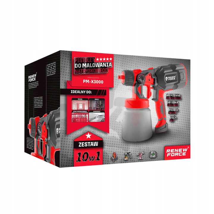 Pistolet Do Malowania Ścian Elektryczny Agregat Malarski 3 Dysze 70DIN