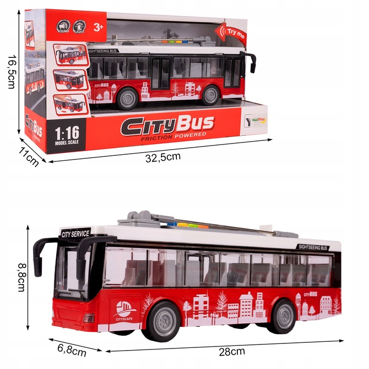 AUTOBUS MIEJSKI INTERAKTYWNY Z NAPĘDEM 1:16 OTWIERANE DRZWI DLA DZIECI