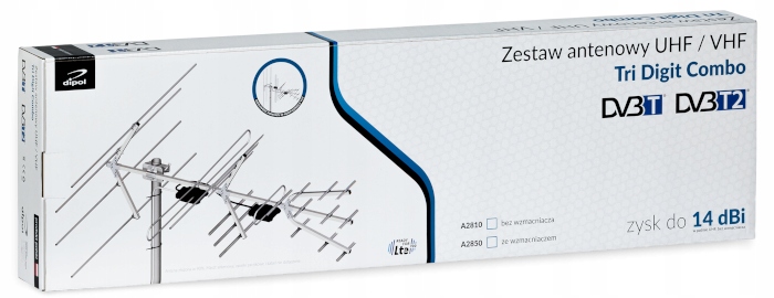 Antena TV UHF VHF Tri Digit Combo H/V DVB-T2 LNA-169 38dBi MUX-8 Dipol