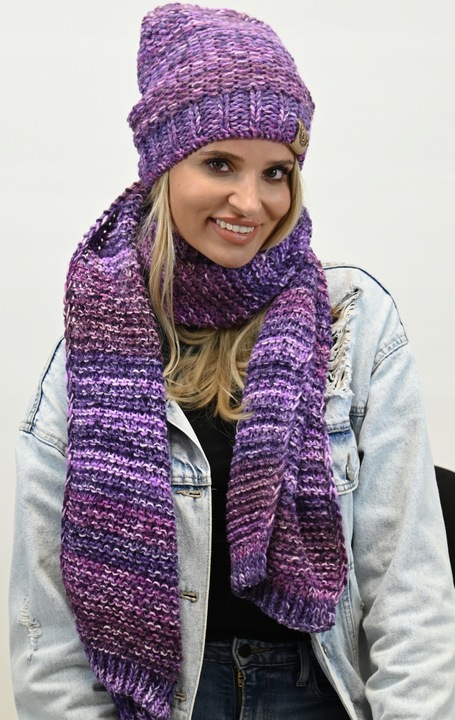 Gruby Modny Kobiecy Zestaw Zimowy Melanżowy Wz2