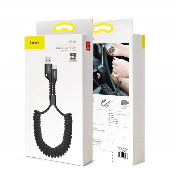 BASEUS MOCNY KABEL SPIRALNY SPRĘŻYNKA USB USB-C TYP-C PRZEWÓD OPLOT 2A 1M