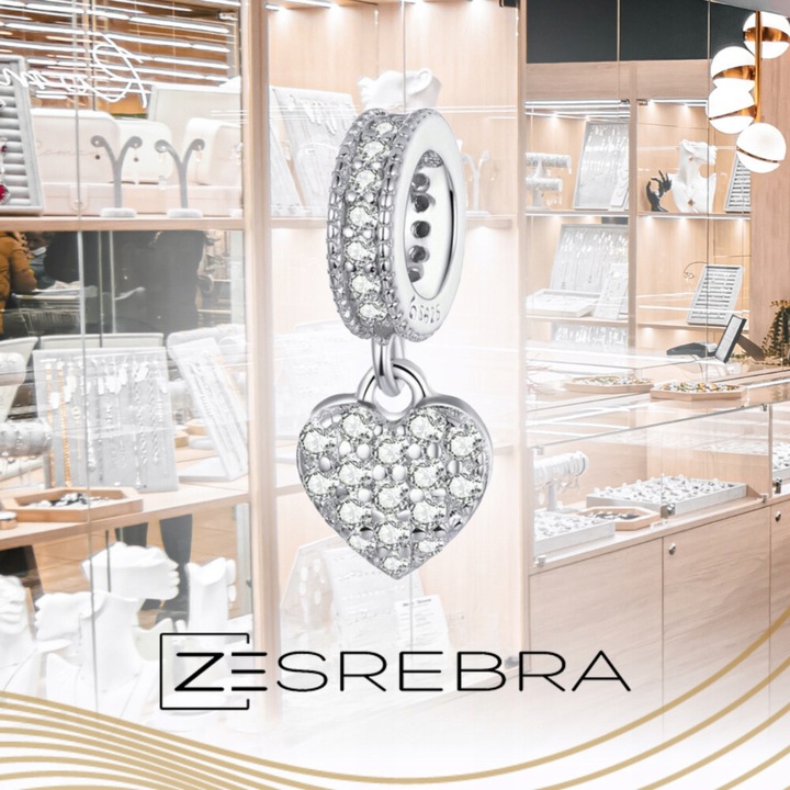 CHARMS WISZĄCE SERCE srebro 925 koralik zawieszka z cyrkoniami srebrna S925