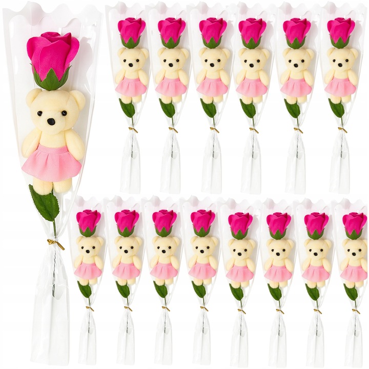 MIŚ Z RÓŻĄ BUKIET UPOMINEK NA PIKU PREZENT DLA NAUCZYCIELKI ZESTAW