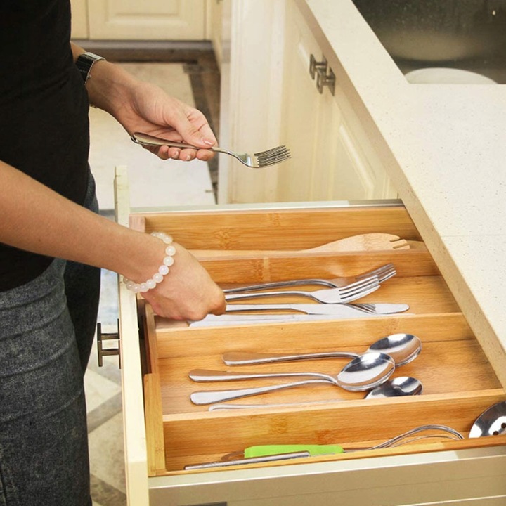 WKŁAD ORGANIZER DO SZUFLADY KUCHENNEJ NA SZTUĆCE BAMBUSOWY PREMIUM XXL 55cm