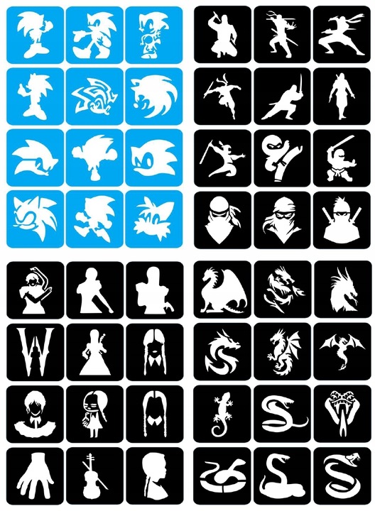 Szablony do tatuaży brokatowych, Tatuaże brokatowe - mix 100 sztuk