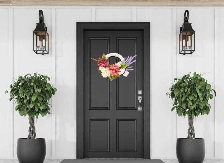 Wianek jesienny dekoracyjny na drzwi wieniec wiklinowy stroik kwiaty