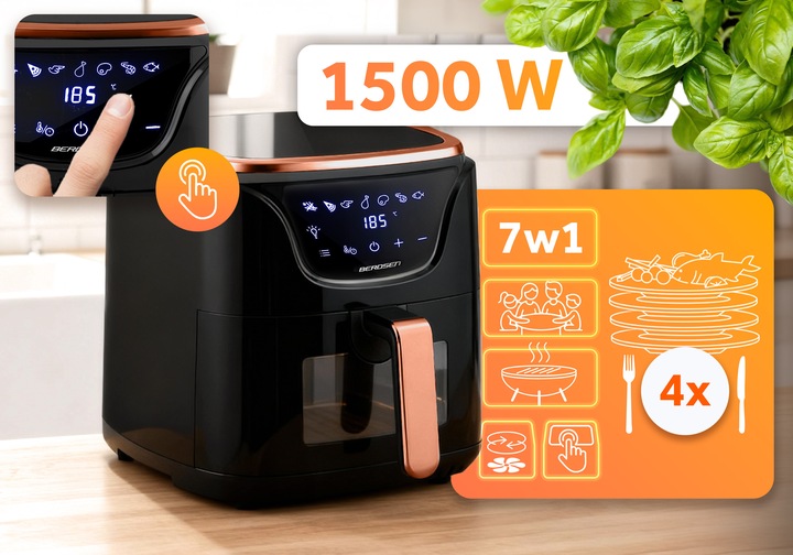 FRYTKOWNICA BEZTŁUSZCZOWA AIR FRYER FRYTOWNICA 5L GRATIS BERDSEN 1500W