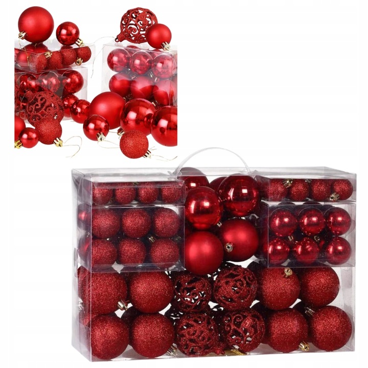 BOMBKI CHOINKOWE NIETŁUKĄCE OZDOBY ŚWIĄTECZNE ZESTAW BOMBEK 100szt CZERWONE