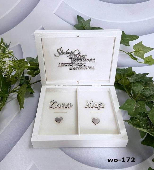Pudełko na koperty + obrączki białe złote dekory