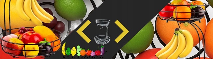 KOSZ NA OWOCE I WARZYWA Koszyk Stojak Piętrowy Czarny Dwupoziomowy