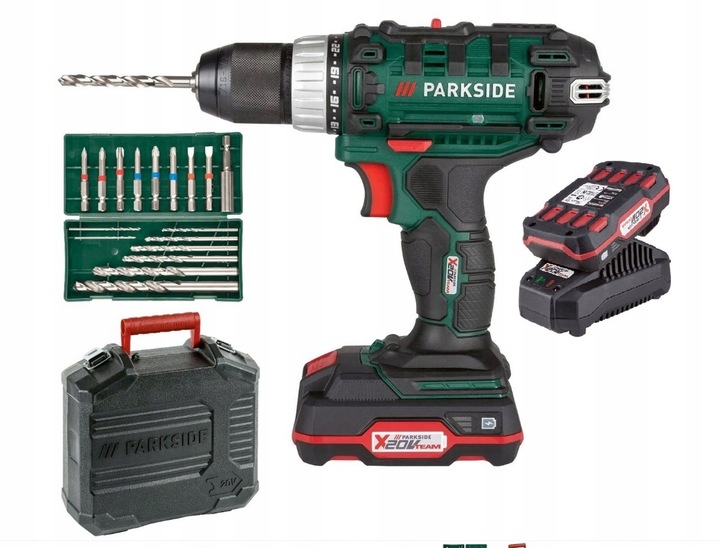Najnowsza Wiertarka Parkside 20 V + akumulator + bity + ładowarka 65W PL